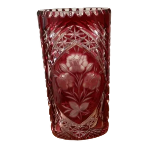 Vintag Crystal Cranberry Cut to Clear Vase