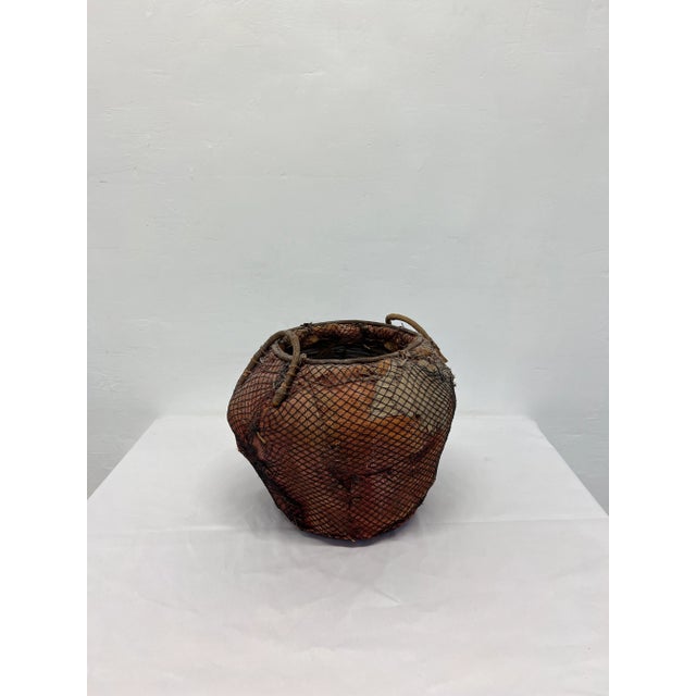 Handmade Natural Fiber and Leaf Basket Wrapped in Fish Net, 1970s For Sale - Image 12 of 13