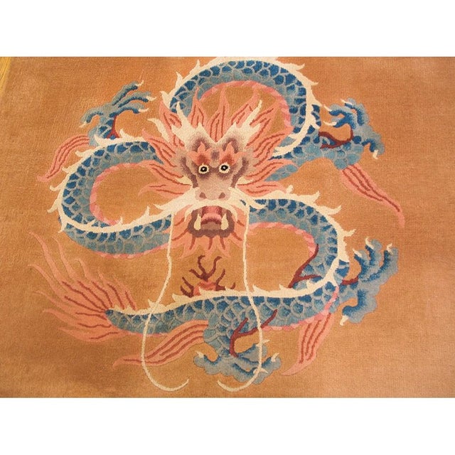 Textile 1920s Tan Sand Open Field Minimalist Dragon Antitque Chinese Art Deco Wool Rug For Sale - Image 7 of 7