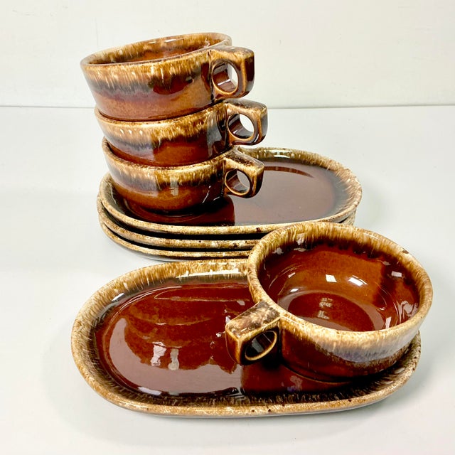 1980s Vintage Brutalist Boho Chic Arts & Crafts Lava Drip Ironstone Luncheon Sets - 8 Pieces For Sale - Image 14 of 15