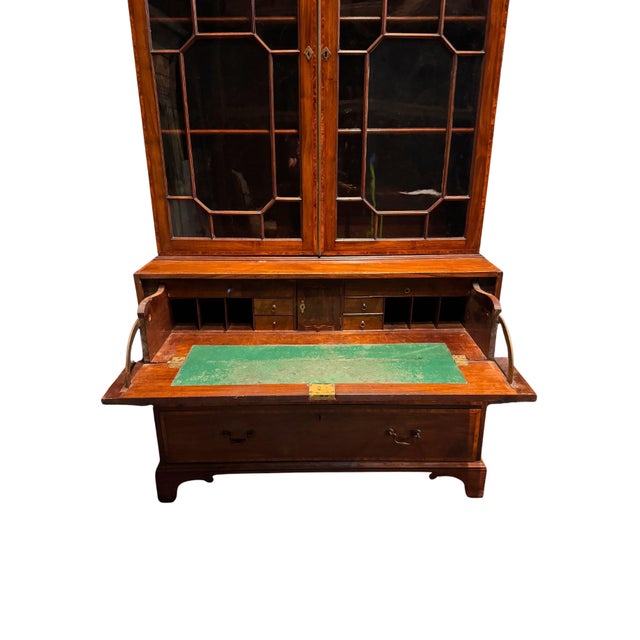 English Antique English Georgian Mahogany Bureau Bookcase With Astragal Glass Doors, Late 18th Century For Sale - Image 3 of 13