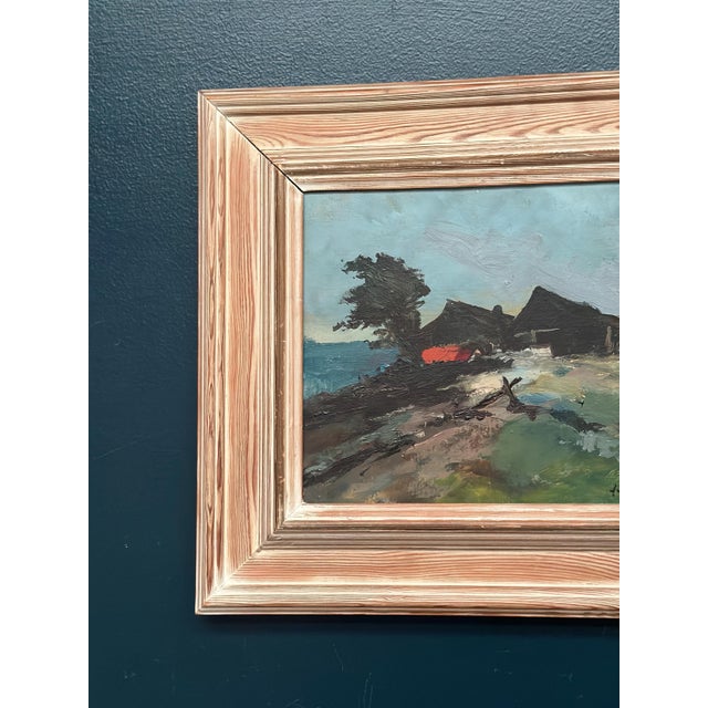 Mid-Century Modern Arne Aspelin, Coastal Landscape with Cottage, 1960s, Oil on Panel, Framed For Sale - Image 3 of 14