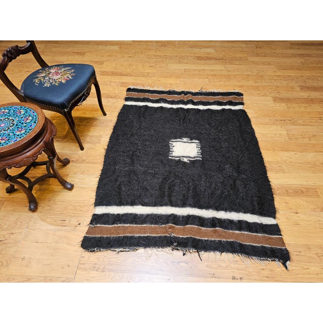 Vintage Turkish Tulu Tribal Area Rug, Handwoven, Shag Wool Pile, 4' x 5' For Sale In Chicago - Image 6 of 16