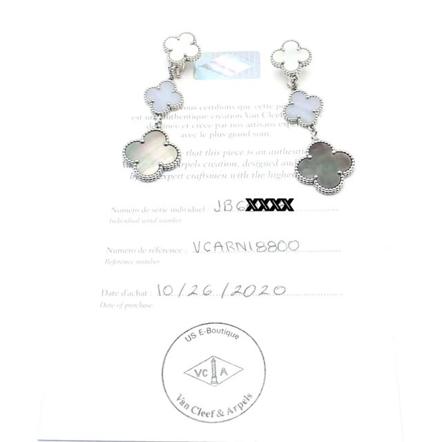 Van Cleef & Arpels White Gold Magic Alhambra Mop Chalcedony Earrings, Pair For Sale - Image 9 of 11