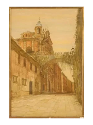 Deserted Continental Village Scene Oil Painting