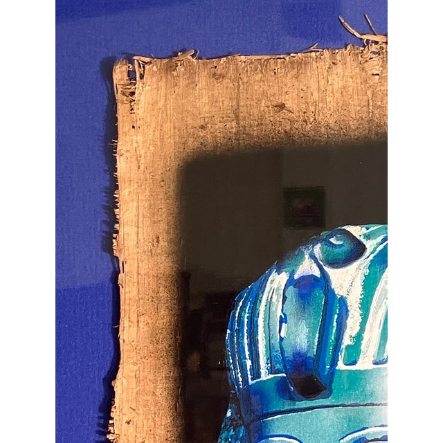 Late 20th Century Framed Egyptian Papyrus Painting – Blue Pharaoh Mask For Sale - Image 5 of 7