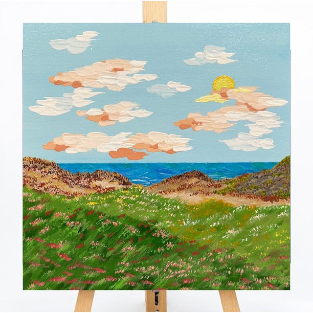 Transform your space with this vibrant acrylic painting featuring a serene seaside sunset. The textured brushstrokes bring...