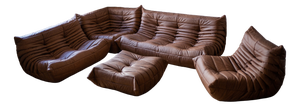 Brown Leather Togo Living Room Set by Michel Ducaroy for Ligne Roset, Set of 5
