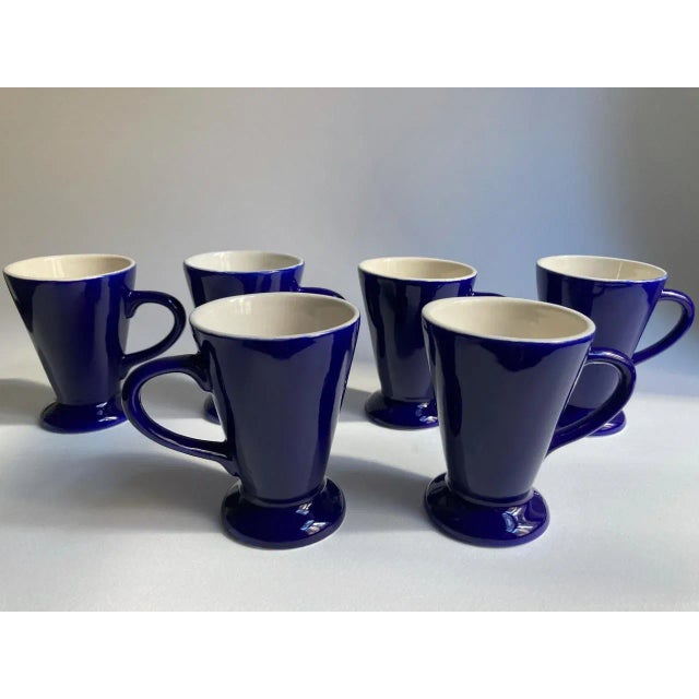 Mid-Century Modern Mid 20th Century Royal Blue Handled Ceramic Mugs - Set of 6 For Sale - Image 3 of 13