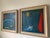 A distinctive pair of original abstract paintings rendered in a richly layered blue-green palette, with tonal variation...