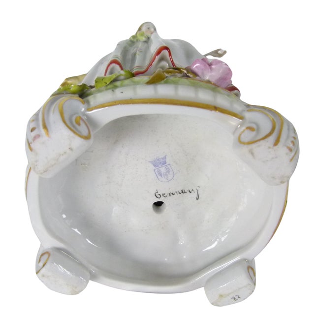 Antique Von Schierholz German Porcelain Courtly Lady Figural Candlestick With Applied Roses and Leaves . Dresden Style For Sale - Image 16 of 16