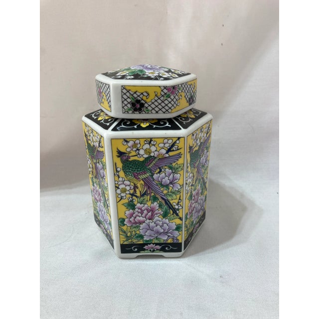 Ceramic Vintage Japanese Colorful Ceramic Ardco Ginger Jar Tea Canister with Flowers & Birds For Sale - Image 7 of 7