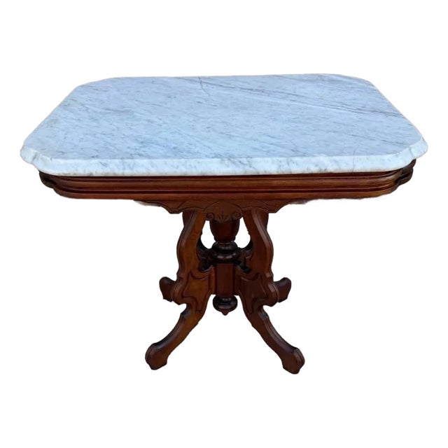 Vintage Eastlake Victorian Style Marble Top Side Table For Sale