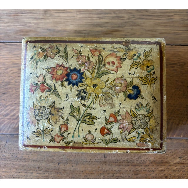 Antique Wood and Gesso Hand Painted Floral Box For Sale - Image 4 of 10