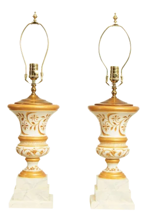 Neo-Classical Style Painted Wood Urn Table Lamps - a Pair