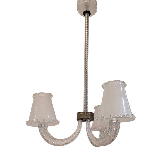 Murano Glass Chandelier with Brass Finishes from Barovier & Toso, 1940s For Sale