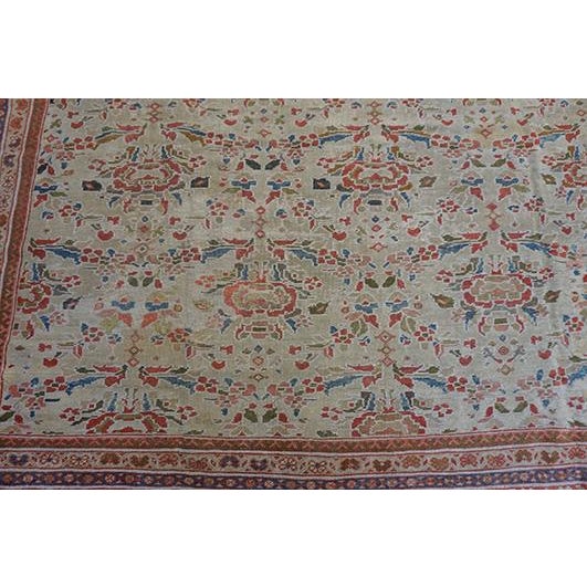 Textile 1920s Beige Room Size Antique Allover Floral Knotted Wool Persian Mahal Rug For Sale - Image 7 of 7