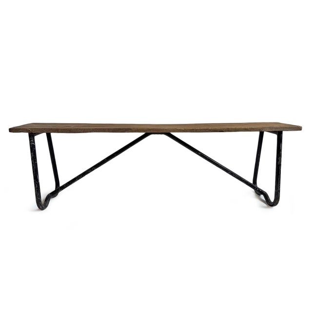 Farmhouse Vintage Wood & Iron School Bench For Sale - Image 3 of 7
