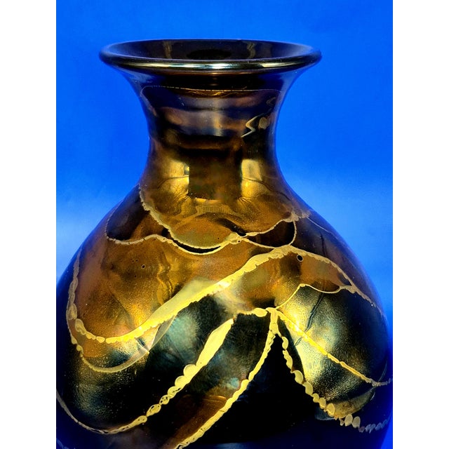 Pair of Bruce Fairman Signed Studio Art Pottery Black & Gold Luster Gooseneck Vases - 2 For Sale - Image 12 of 14
