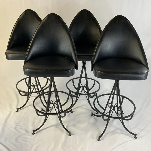 Daystrom 1960s Mid-Century Wrought Iron & Black Leatherette Daystrom Barstools - Set of 4 For Sale - Image 4 of 13