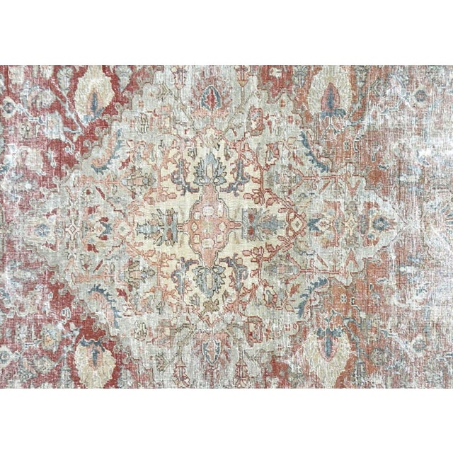 Hand-woven Semi Antique Persian Mahal Rug (10'8" x 14'1") from Iran, expertly distressed and refinished in our Los Angeles...