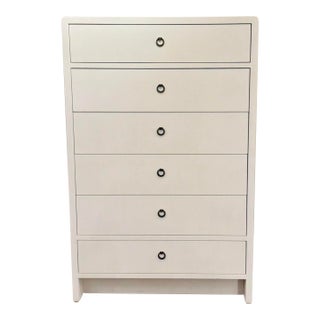 Villa & Home Modern White Grasscloth Tall Bryant Chest of Drawers For Sale