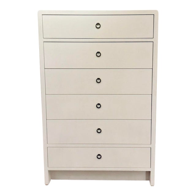 Villa & Home Modern White Grasscloth Tall Bryant Chest of Drawers For Sale