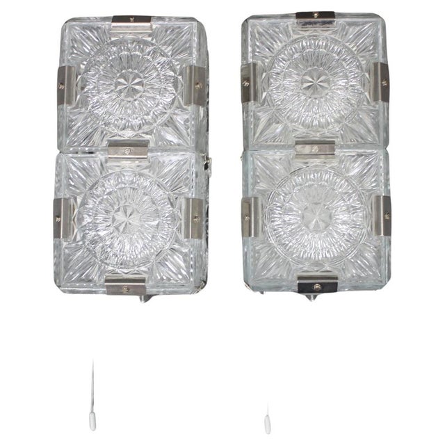Mid-Century Czech Glass Wall Lights from Kamenický Šenov, 1970s, Set of 2 For Sale - Image 12 of 12