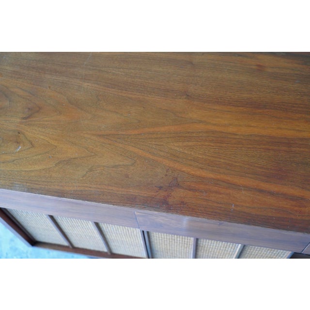 Wood 1960s Mid-Century Modern Hooker Walnut & Cane Lowboy Dresser 64” For Sale - Image 7 of 18