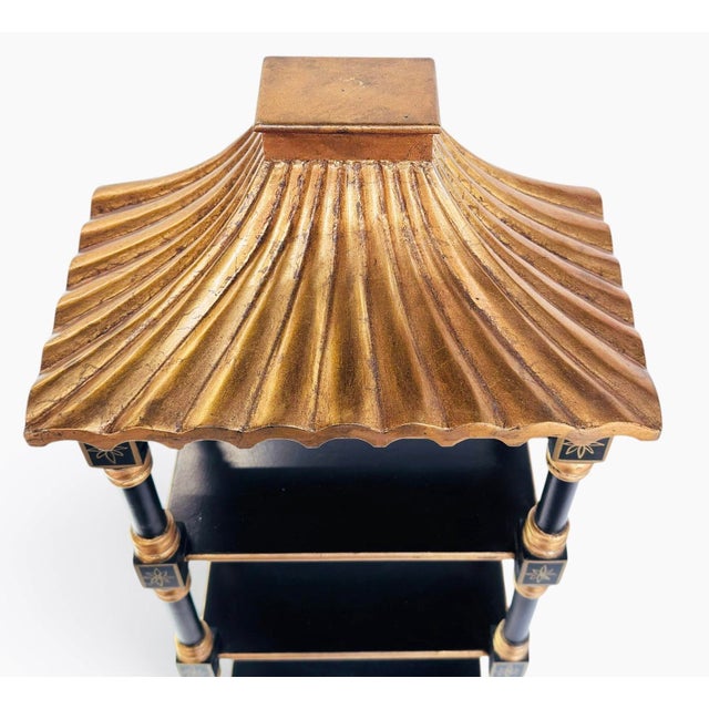 1980s 20th-C. Chinoiserie Black and Gilt Painted Pagoda Wall Shelves - Pair For Sale - Image 5 of 6