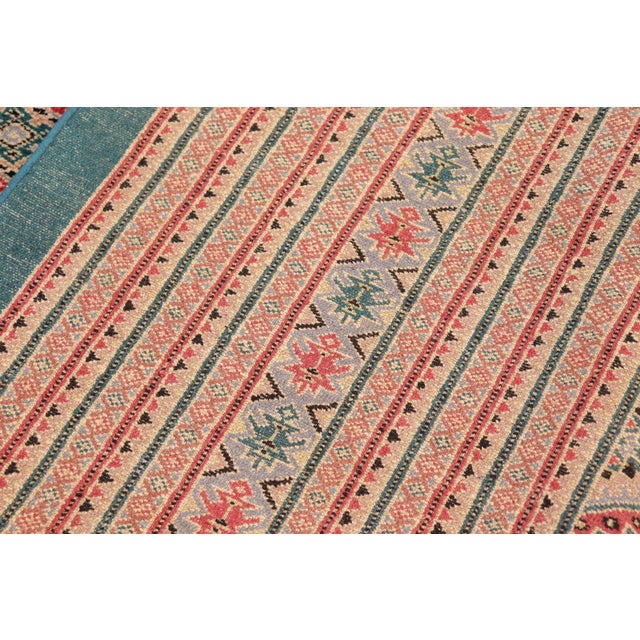 Green 1980s Rustic Bokhara Green/Pink Hand Knotted Wool Rug For Sale - Image 8 of 9