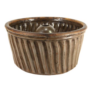 19th C. Glazed Earthenware Bundt Cake / Pudding Mold For Sale