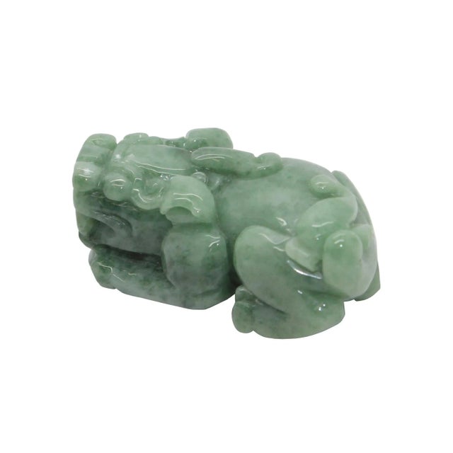 Art Deco Chinese Hand Carved Natural Jade Feng Shui Lucky Pixiu Figure Pendant For Sale - Image 3 of 7