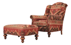 King Ranch Kilim Rug Style Upholstered Lounge Chair + Ottoman