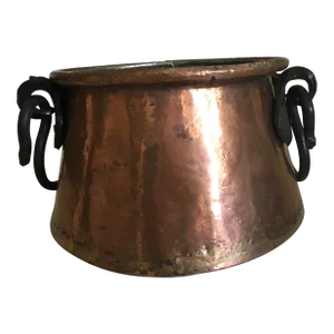 Vintage Mid 20th Century Copper Cauldron With Cast Iron Handles