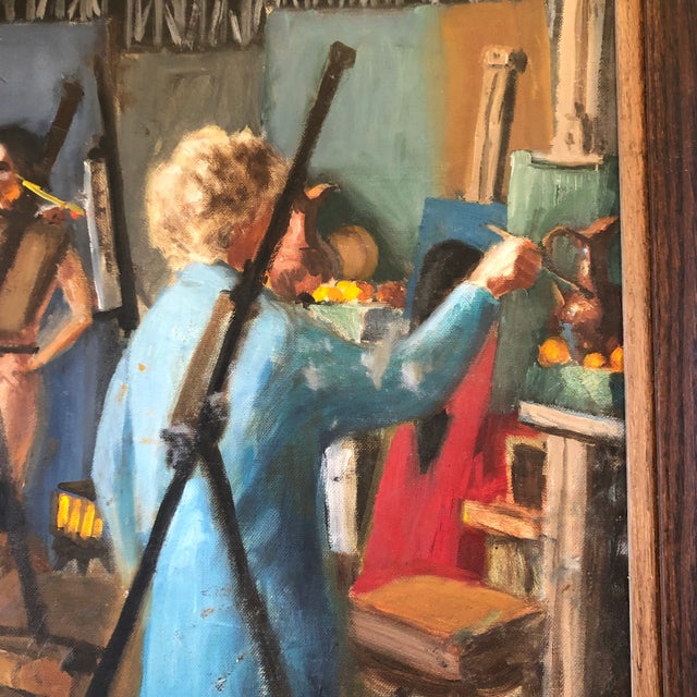 Mid-Century Modern Vintage Mid Century Modern Art Students League Ny Original Painting " Silent Protest About Overcrowding in Studio 8!" For Sale - Image 3 of 7