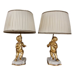 Putti Lamps in Gilt Bronze, 1920s, Set of 2 For Sale