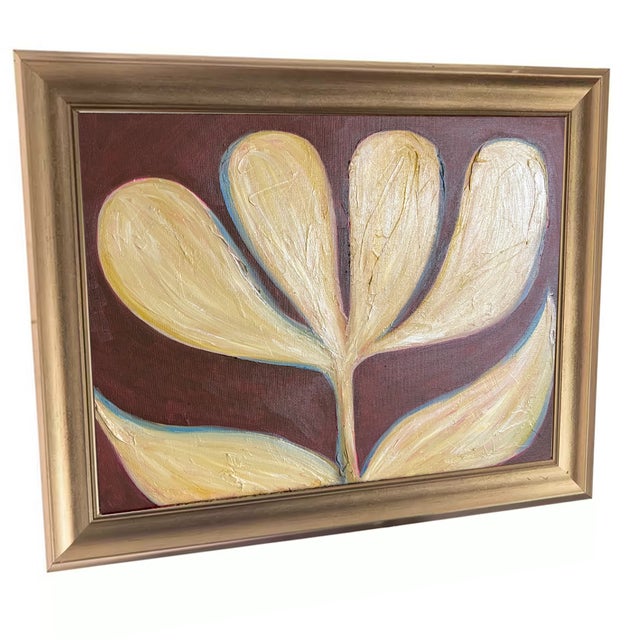 Finished in a brushed gold frame that perfectly echoes the warm golden palette. Ready to hang as acquired. Medium: Oil on...