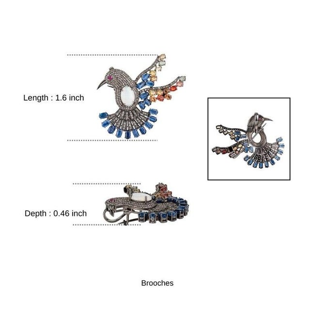 Caratandher Bird Motif Brooch Pendant in Opal, Ruby, Sapphire & Diamond – 5.35ct For Sale - Image 11 of 13