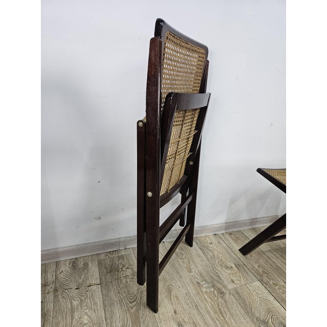 Folding Wooden Chairs with Raffia, 1970s, Set of 4 For Sale - Image 9 of 17