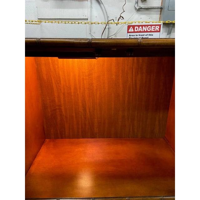 Vintage Faux Bamboo Lighted Bar Cabinet Server Buffet Sideboard For Sale In Kansas City - Image 6 of 11