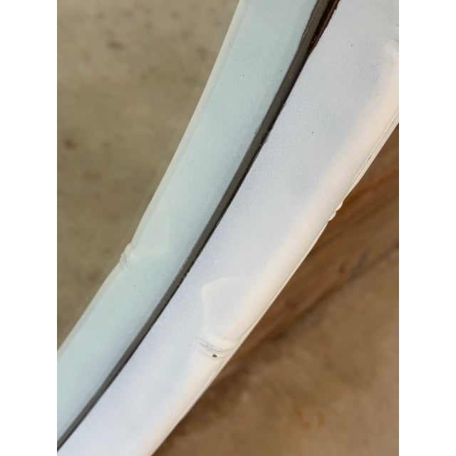 Vintage Faux Bamboo Oval Wall Palmette Mirror in Distressed White Finish For Sale In Naples, FL - Image 6 of 12