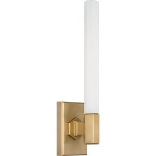 Chapman & Myers for Visual Comfort Signature Hawthorne 13" Single Bath Light in Antique-Burnished Brass with White Glass For Sale