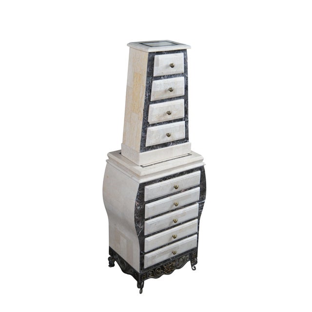 Modern Vintage Tessellated Stone & Iron Jewelry Cabinet Commode Lingerie Semanier For Sale - Image 3 of 12