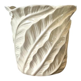 Vintage Glazed Ceramic Banana Leaf Planter For Sale