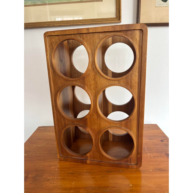 1970s Vintage Danish Modern Walnut Wine Rack, Holds 6 Bottles For Sale - Image 4 of 11