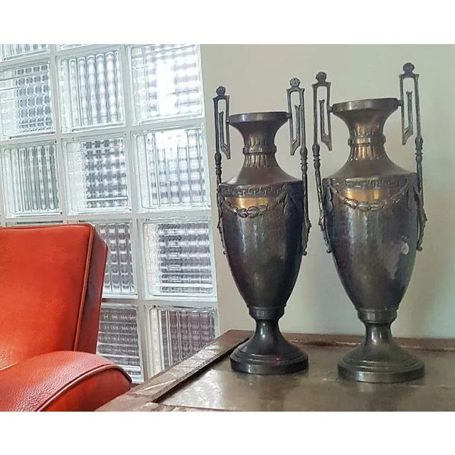 Traditional Napoleon III Empire French Brass Vases, Set of 2 For Sale - Image 3 of 18