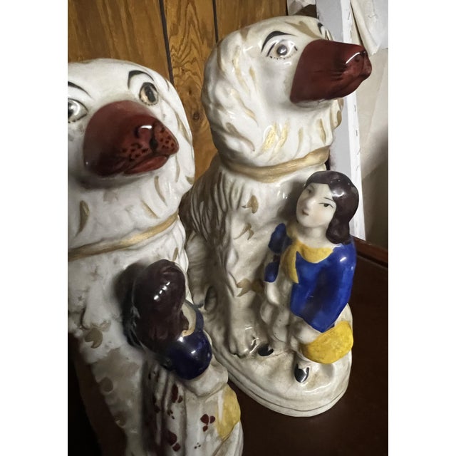 One Pair of Antique Staffordshire Dogs With Children For Sale - Image 6 of 8
