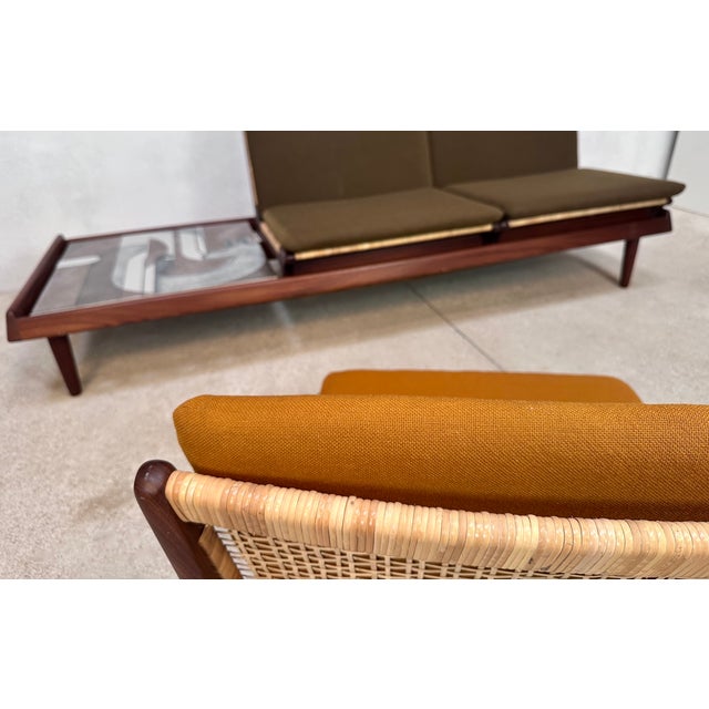 1960s Modular Sofa TV 161 with Removable Seats in Teak & Woven Cane Including Cushion Pads and Ceramic Tray by Hans Olsen for Bramin, Denmark 1957 For Sale - Image 5 of 18