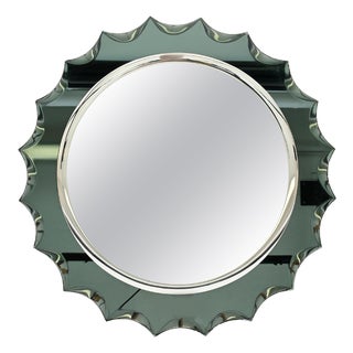 Mid-Century Italian Aquamarine Green Bevel Round Mirror attributed to Cristal Arte, 1960s For Sale